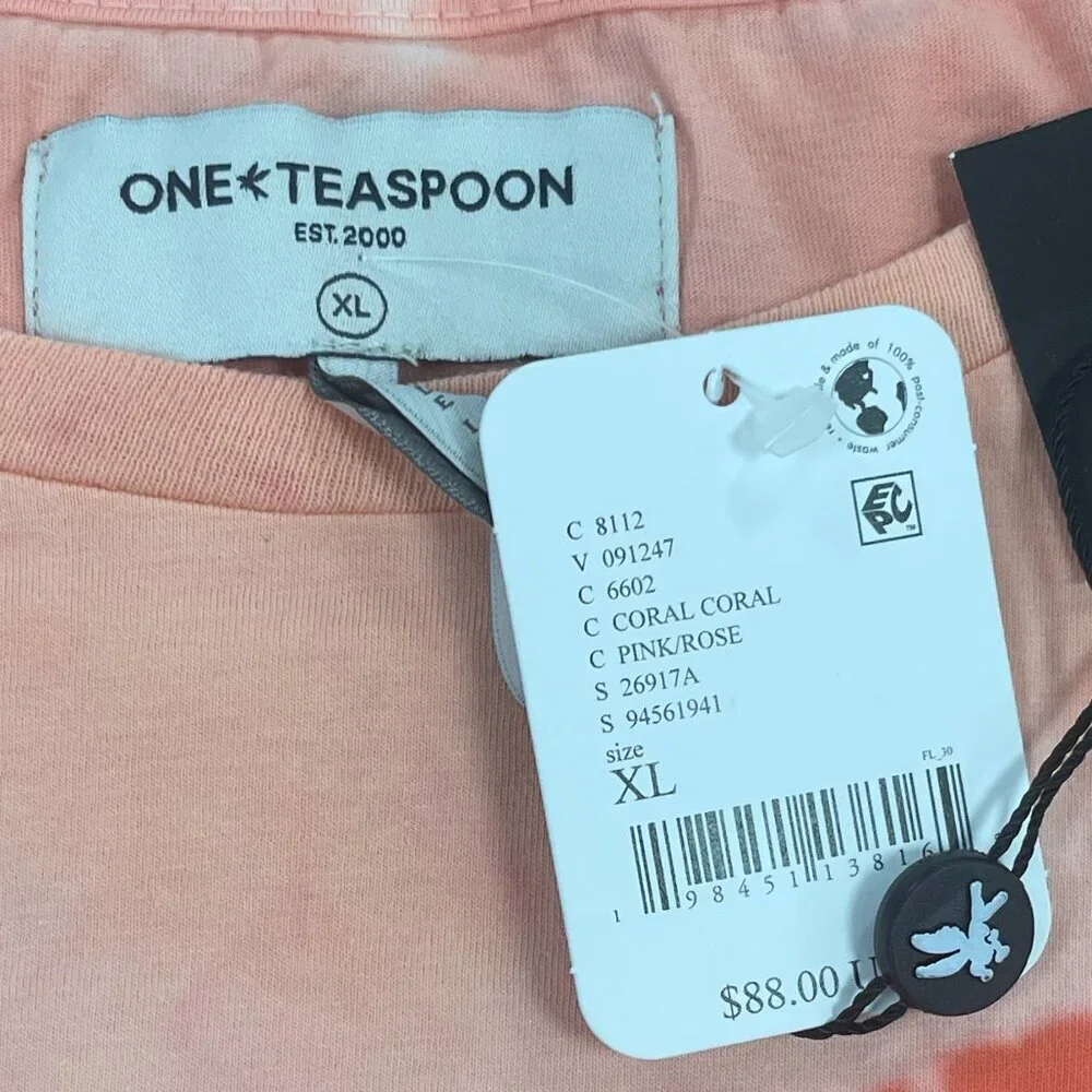 Free People/One Teaspoon Heart Throb Tie Dye Boyfriend Tee-Coral Pink - XL - NWT - Picture 4 of 10